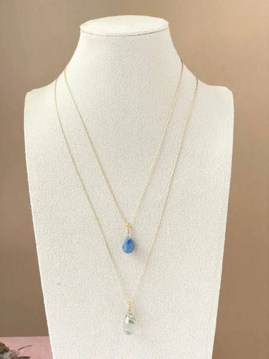 Soul Drop – Teardrop Blue or Green Quartz Crystal Necklace view 5